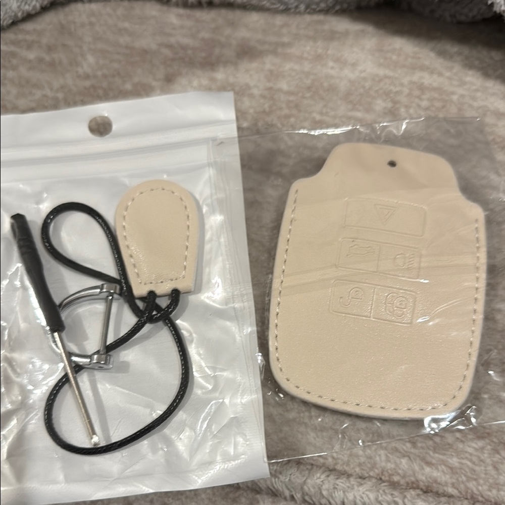 Leather Car Key Fob Cover - Cream